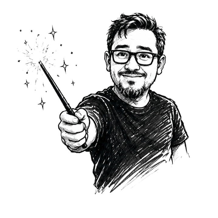 Ilustración editorial en blanco y negro de un creativo