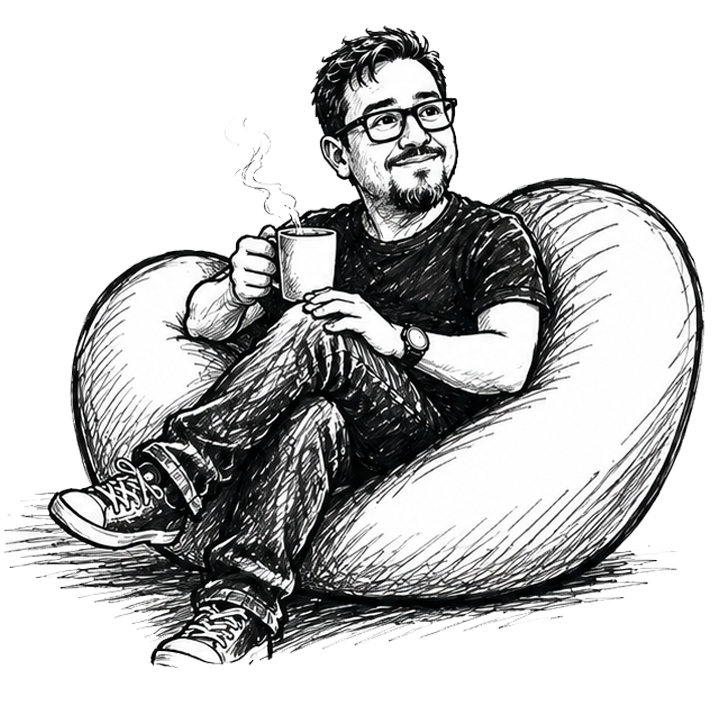 Ilustración de un creativo sentado en un sillón